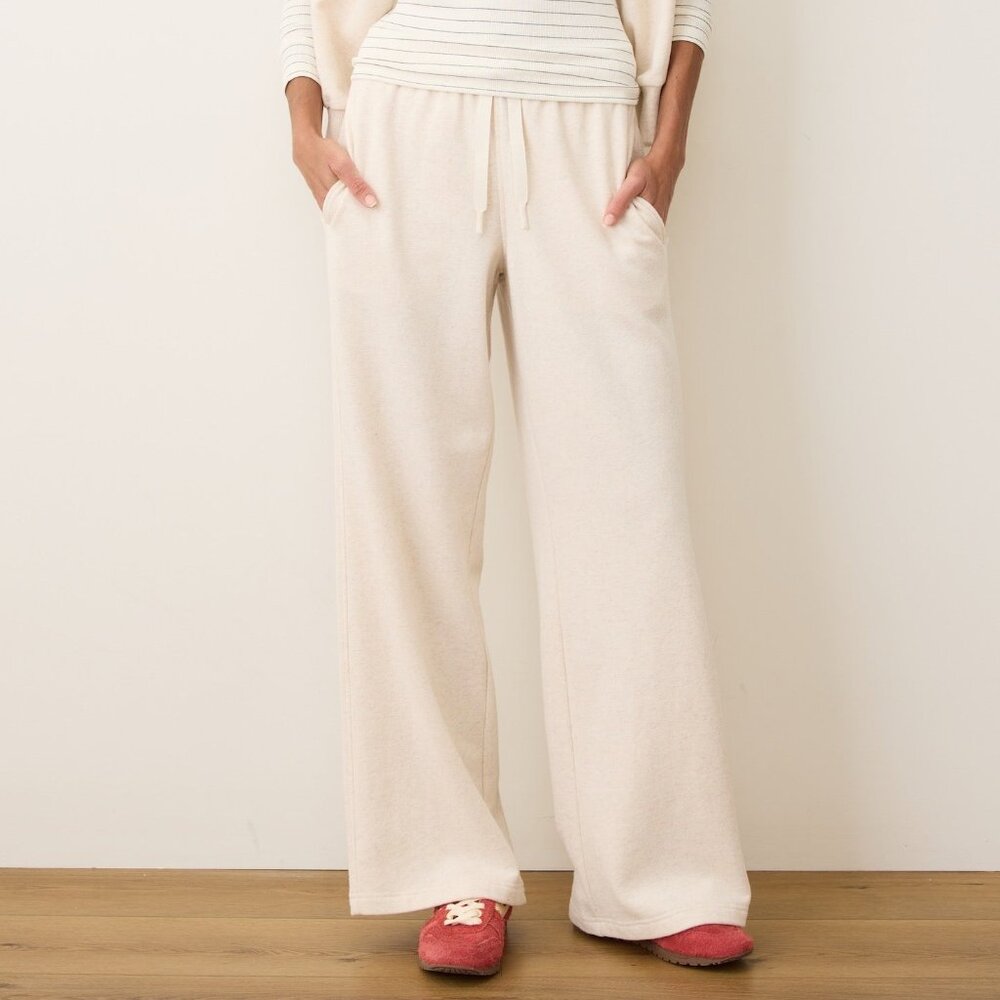 NEW Marine Layer Cloud 9 Fleece Wide Leg Sweatpant. in Oatmeal Heather